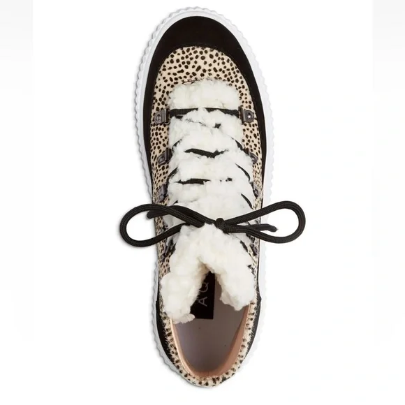 AQUA Womens Mini Pony Dots Beige Faux Fur Platform Hi Top Sneakers sz 8 NWT - Picture 2 of 11